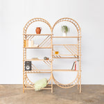 arched freestanding wooden ladder shelving by John Eadon double unit set