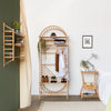 arched freestanding wooden ladder shelving by John Eadon single unit set used as wardrobe