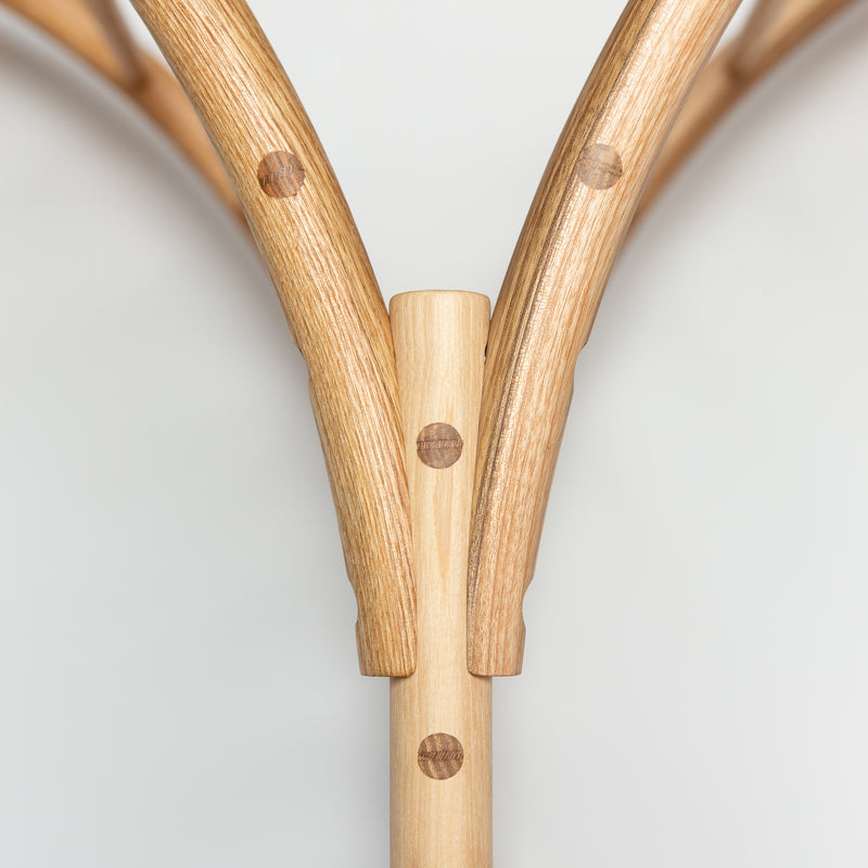 arched freestanding wooden ladder shelving by John Eadon arch connection detail