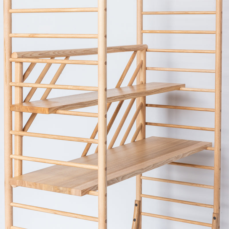 freestanding wooden ladder shelving by John Eadon shelf option